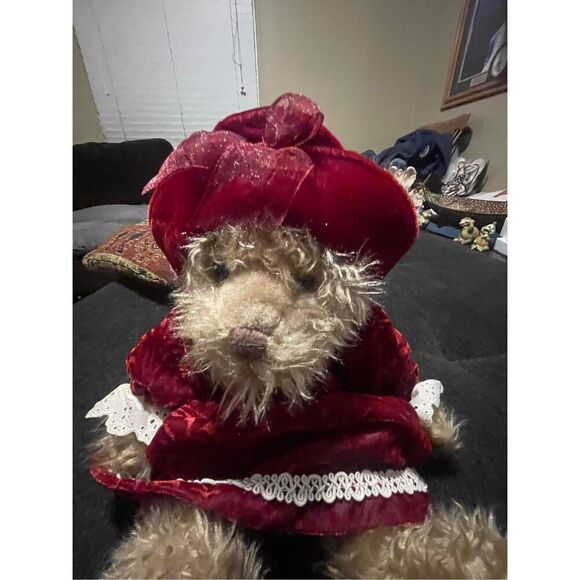 Russ Berrie Red Tan White Alexandra Velvet Dress Stuffed Teddy Bear Plush 12" - Picture 14 of 15